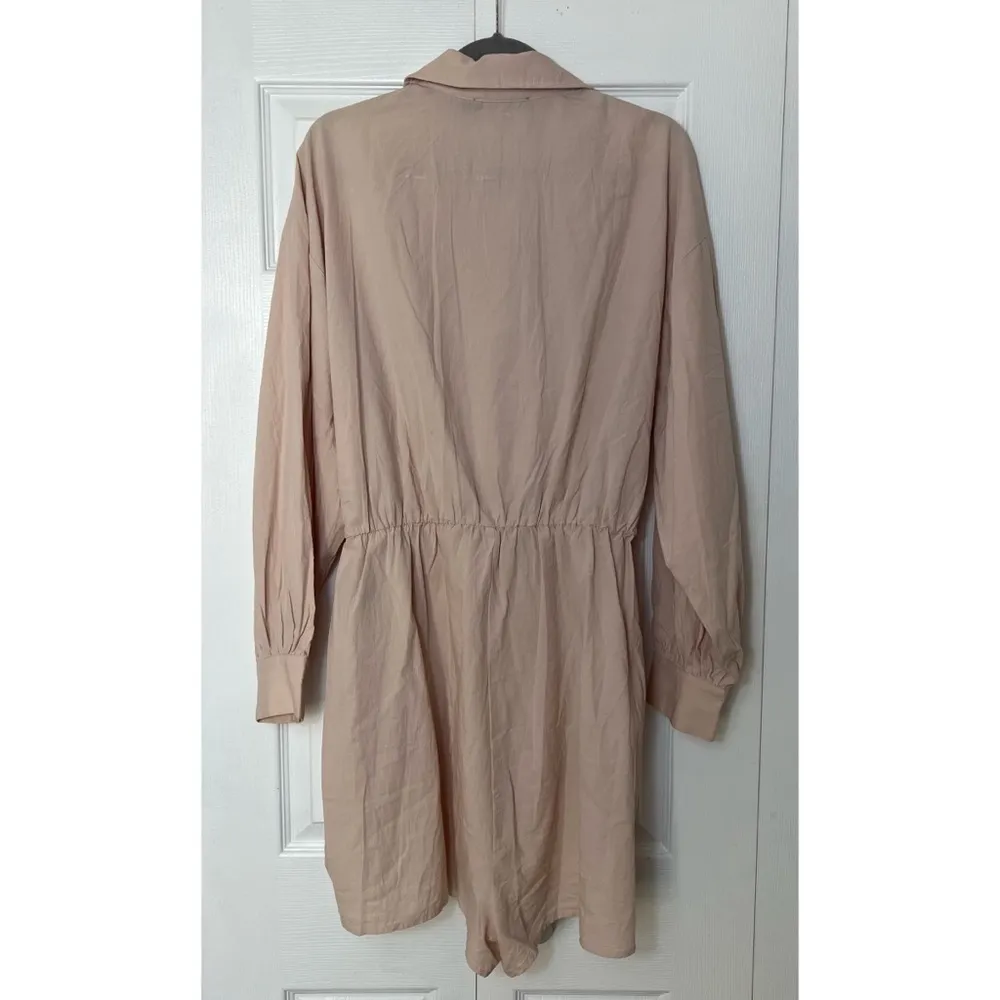 Fashion to Figure Beige Utility Tie Front Cotton Long Sleeve Romper Size 1X - Image 12