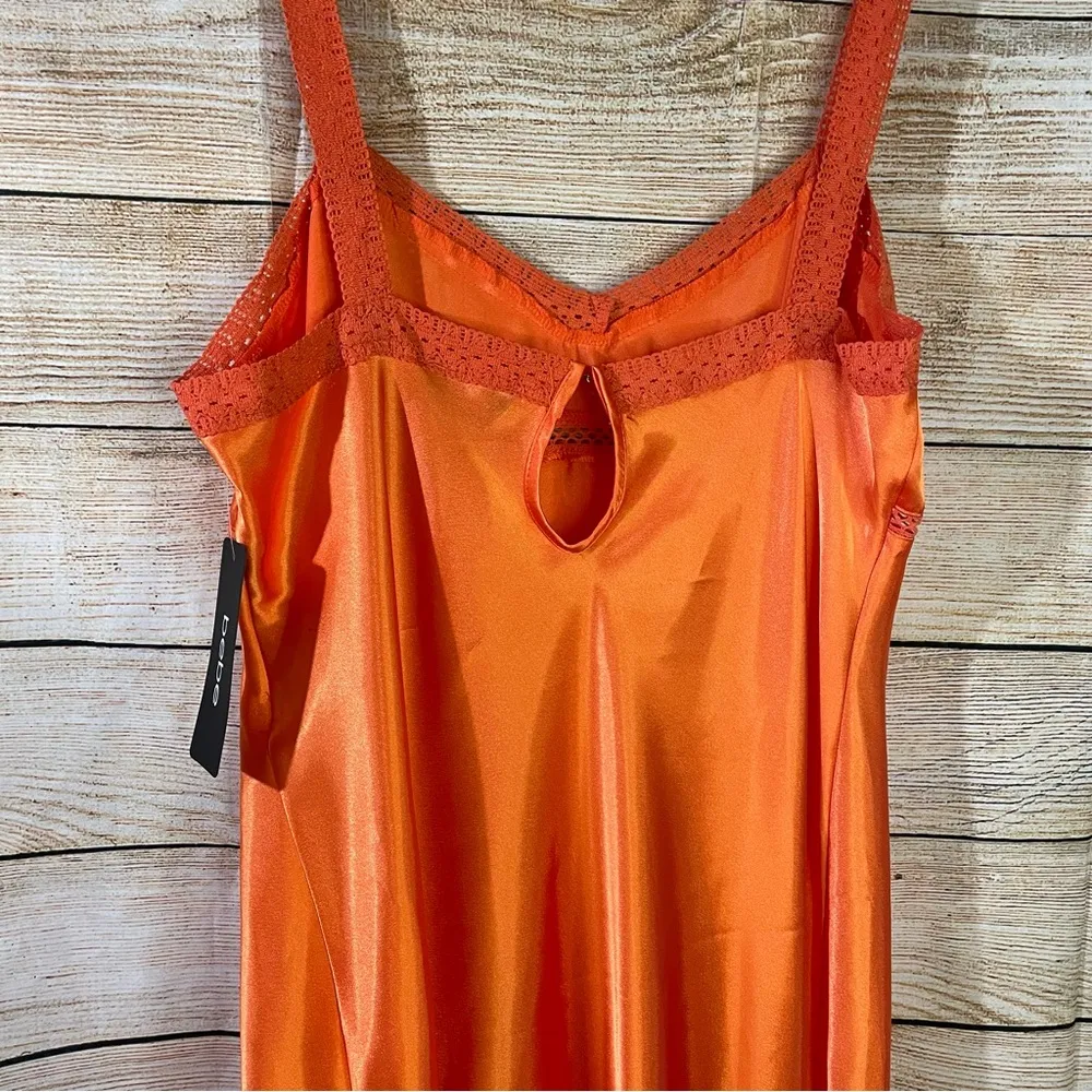 satin lace trim bustier midi orange dress women Size XLarge - Image 8