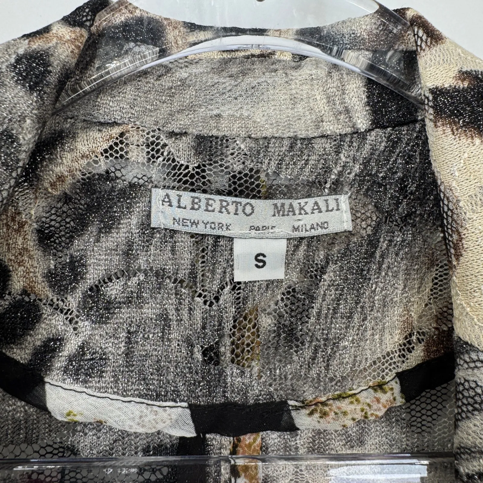 Alberto Makali Leopard Print Lace Blazer Womens Small Brown Pockets Mob Wife - Image 6