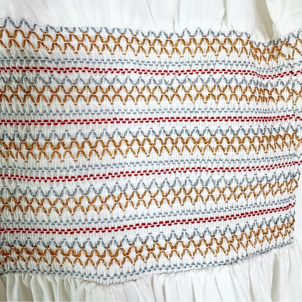 NWT Something Navy Natalie Smocked Floral Embroidered Midi Dress White Size XL - Image 13