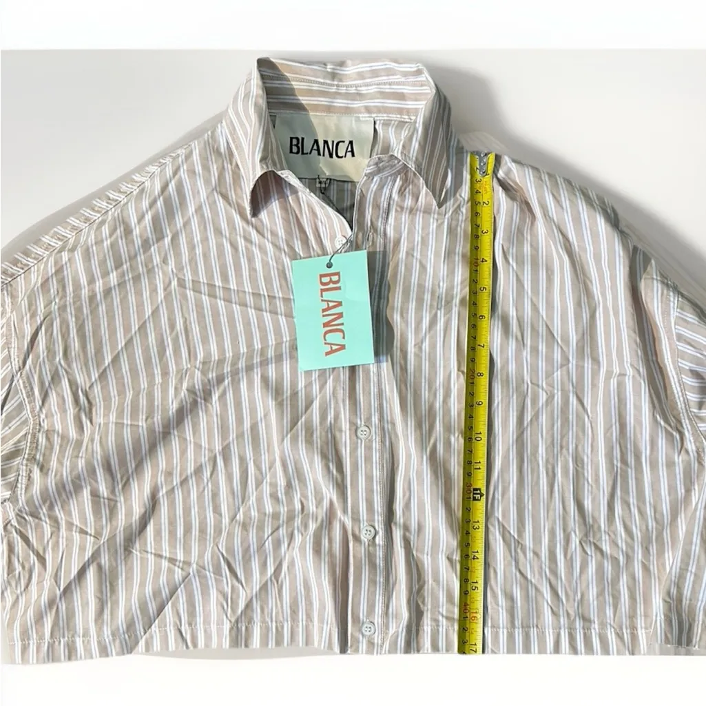 BLANCA Thomas Womens Oversized Long Sleeve Cotton Shirt Cropped Striped M / L Tan Size L - Image 10