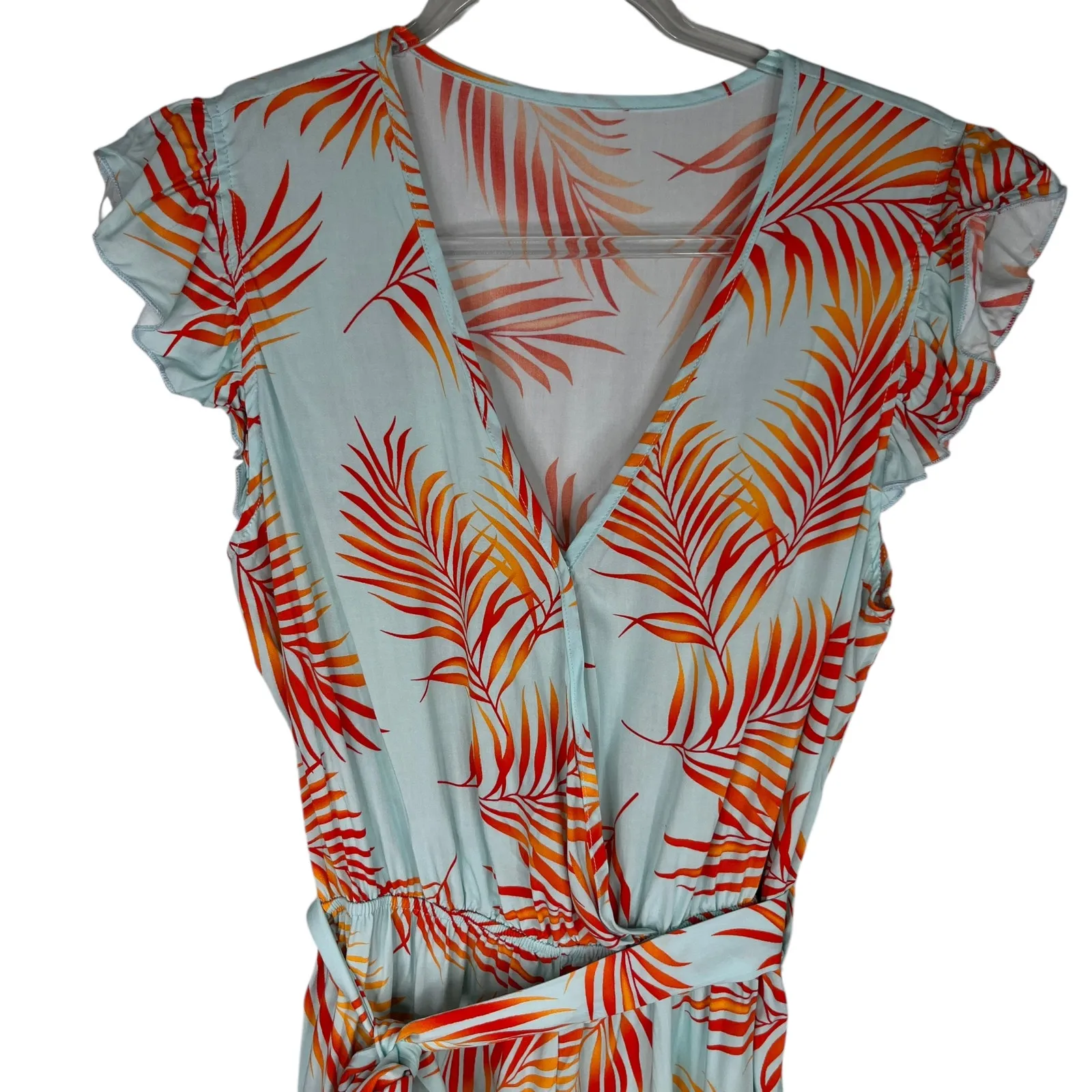 Cupshe  Teal Orange Tropical Flutter Sleeve Romper Large New - Image 5