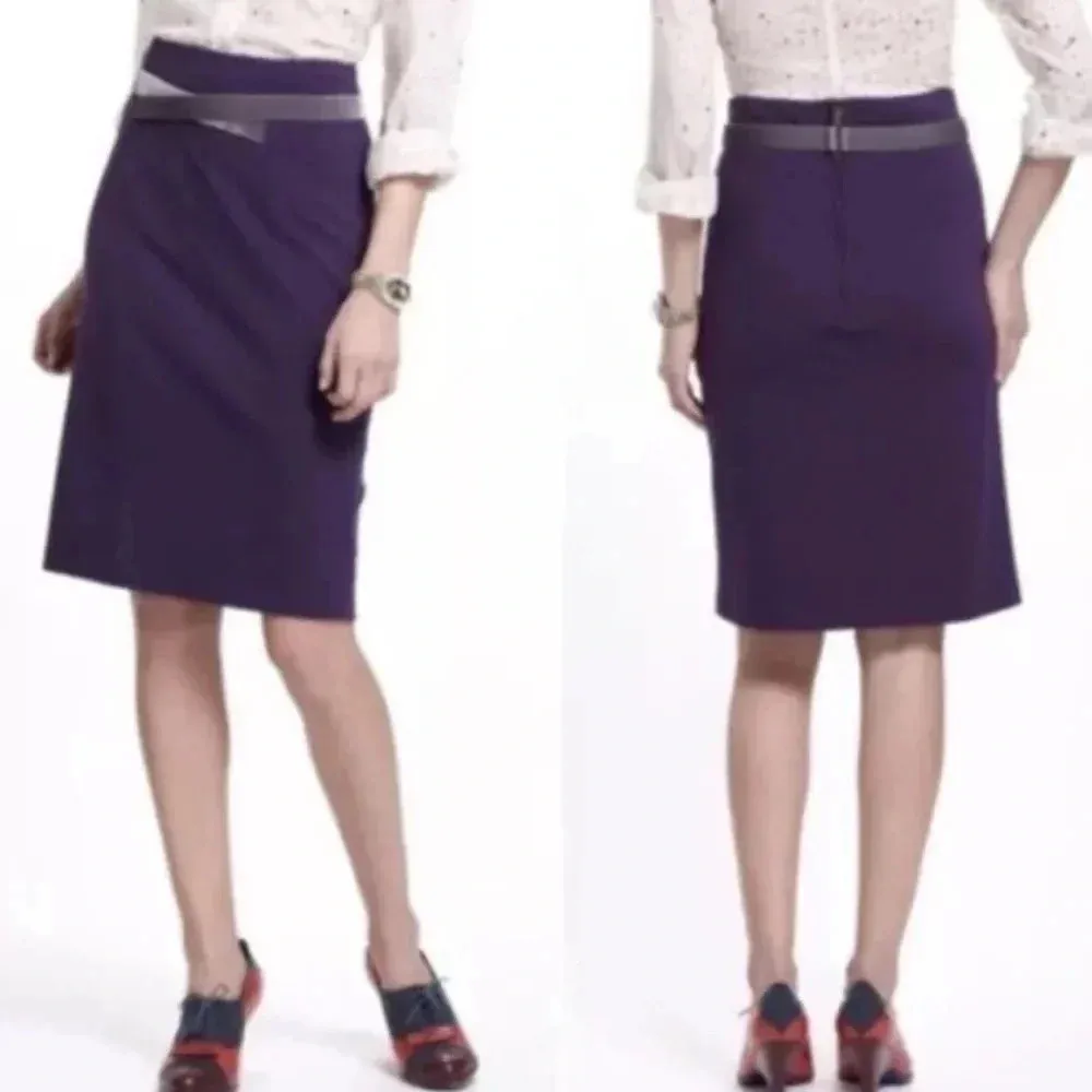 Anthropologie Girls From Savoy Purple Violet Pencil Skirt Velvet Belt Size 4 - Image 9