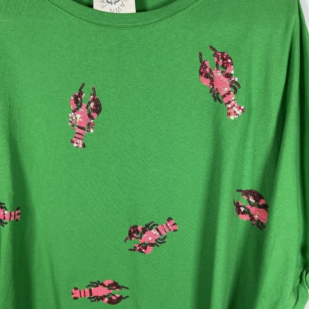 Fantastic Fawn  Pink Sequin Sparkles Lobster Boutique‎ Top Blouse Oversiz… - Image 7