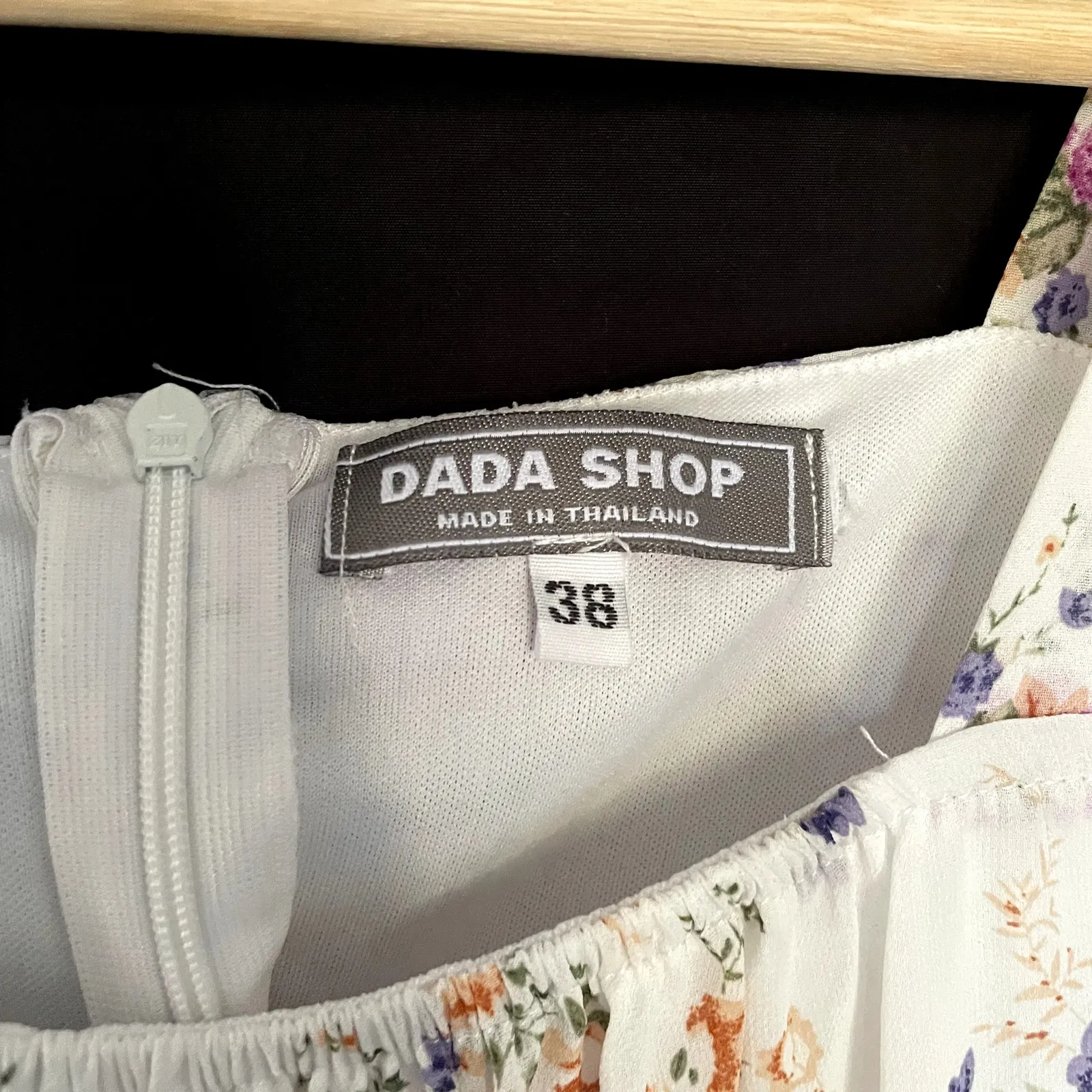 Dada Shop white floral chiffon style pink flowers dress long sleeves midi length - Image 3