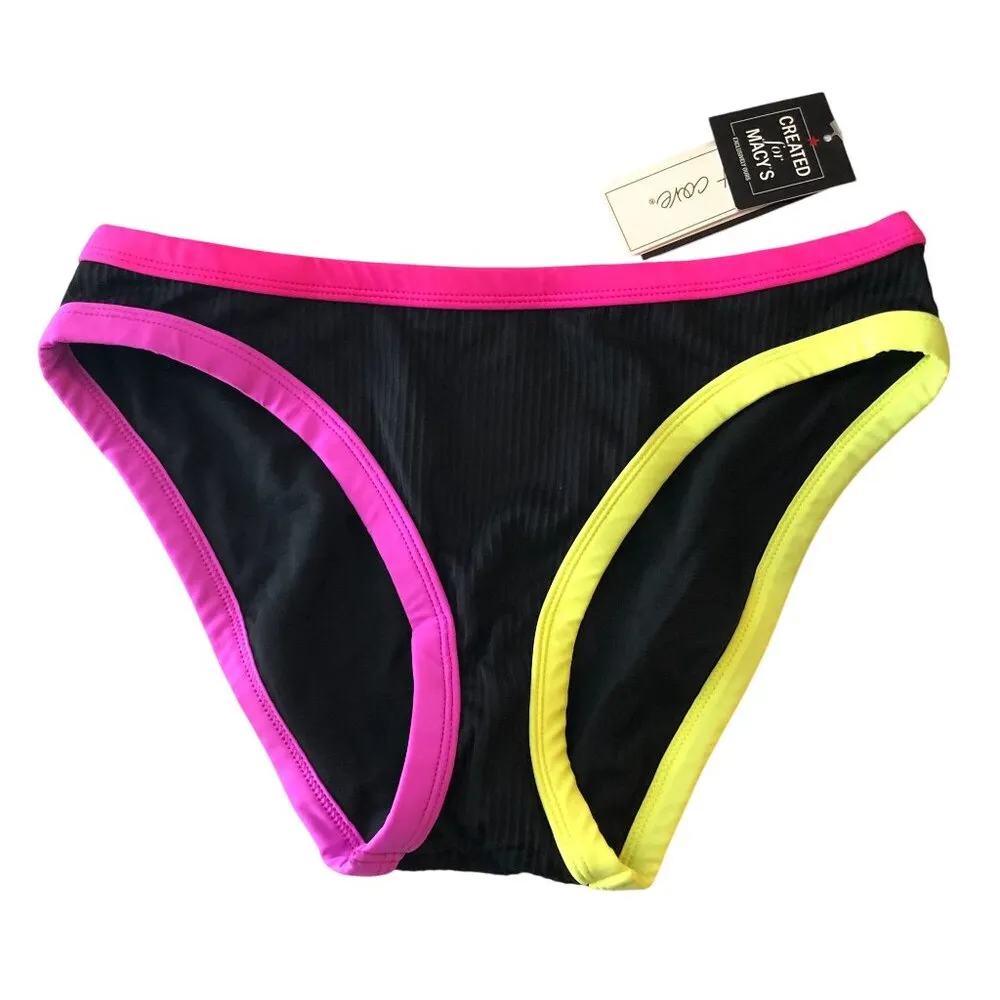 Salt + Cove Juniors Not What It Seams Hipster Bikini Bottom Ribbed Black Pink S - Image 4