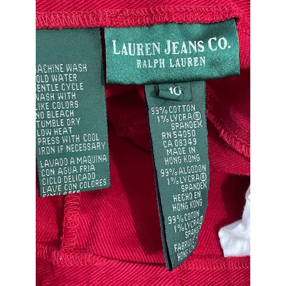 Lauren Jeans Co Jeans Size 10 Red High Rise Gold Button Preppy Officecore Artsy - Image 5