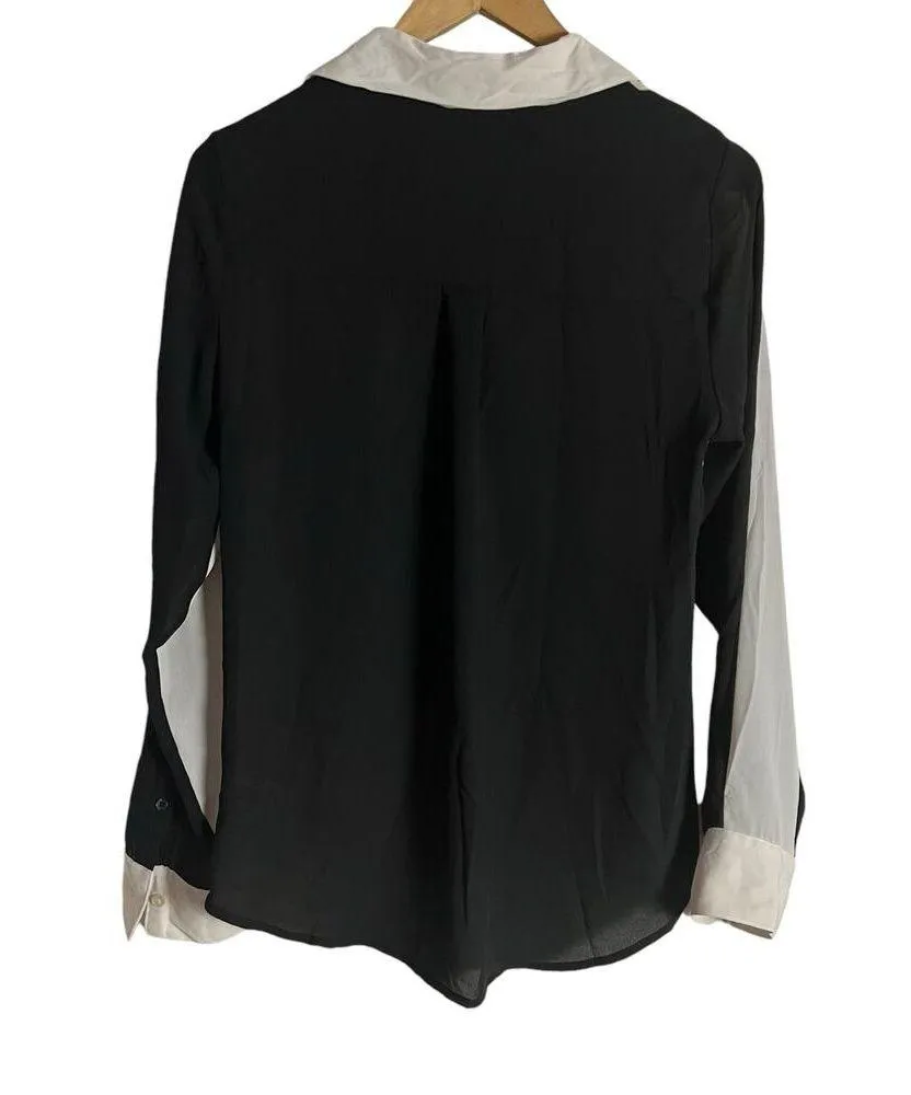 Express White Black Portofino Sheer Long Sleeve Button Up Shirt Size Small - Image 7