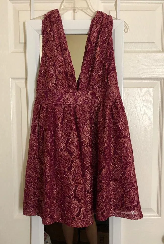 Red/Pink Lace Mini Dress - Image 2