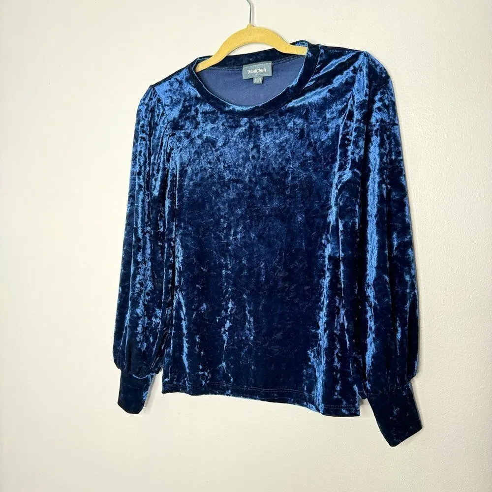 ModCloth oversized blue velvet top size XXS - Image 2