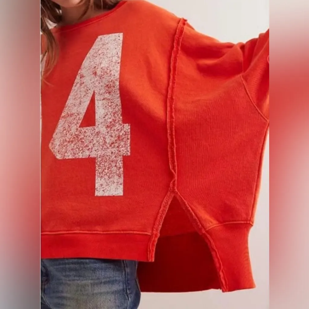 NWT Free People Graphic Camden Pullover in  Red Combo 14 - Image 2