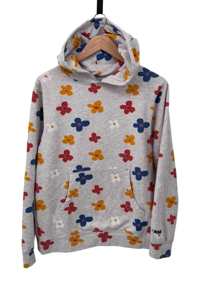 BSR by Samii Ryan Sweatshirt Womens S Gray Whimsical Flower Power Cotton Blend - Image 1