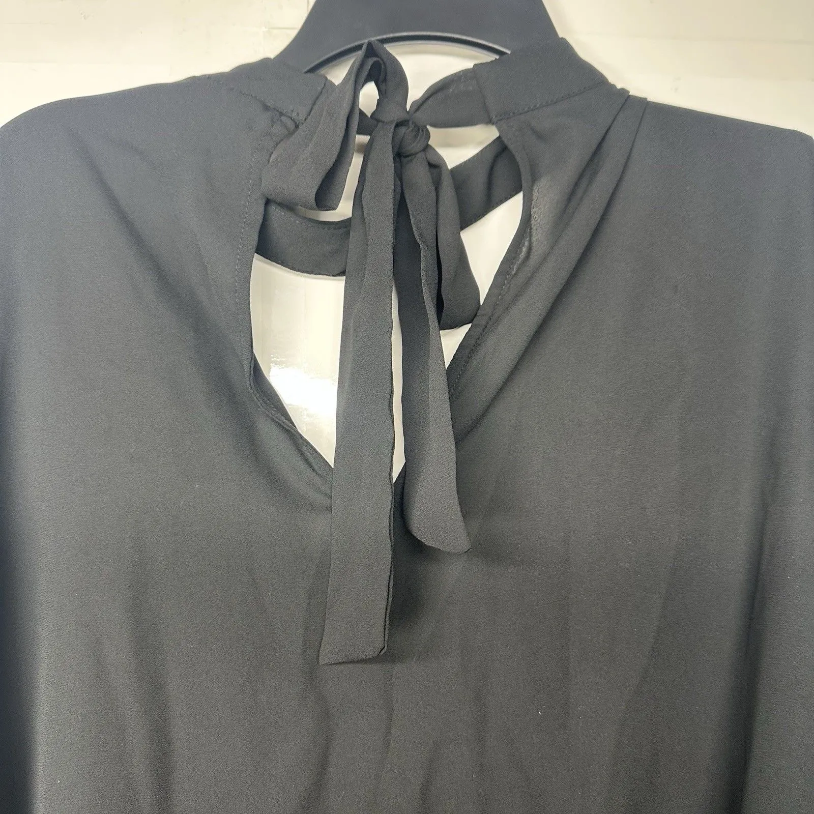 Gabrielle Union Black Chiffon Tie Neck Blouse Women’s Size Large Elegant Top - Image 4