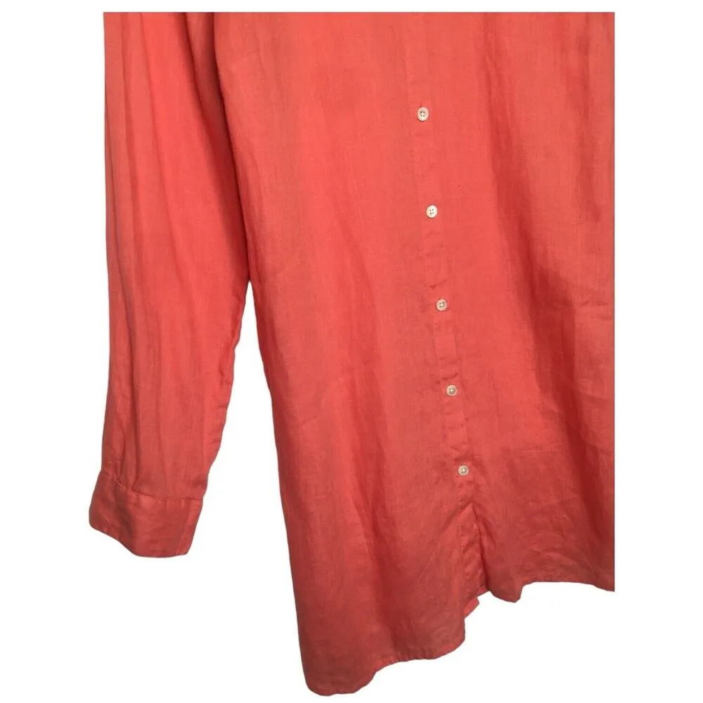 J Jill Love Linen Dress Womens M Shirt Collared Button Up Beachy Lightweight Red - Image 9