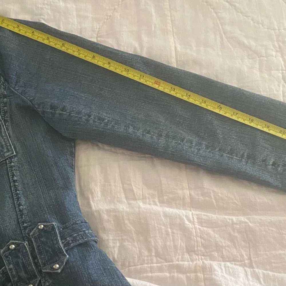 Y2K Belted Denim Jacket Y2K Women’s Sz L Minimalist Grunge VTG Moto Blue Size L - Image 8