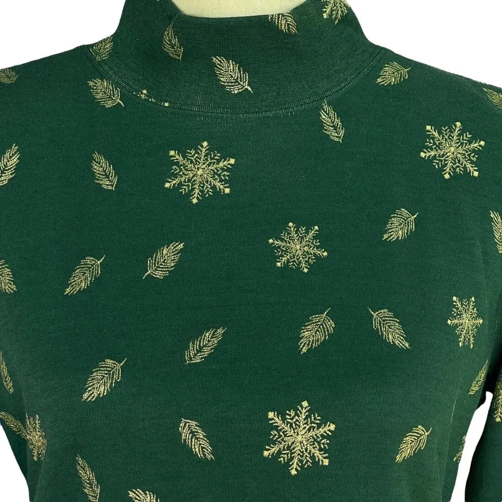 Karen Scott Petite Small PS Top Holiday Snowflake Long Sleeve Stretch Mock Neck - Image 2