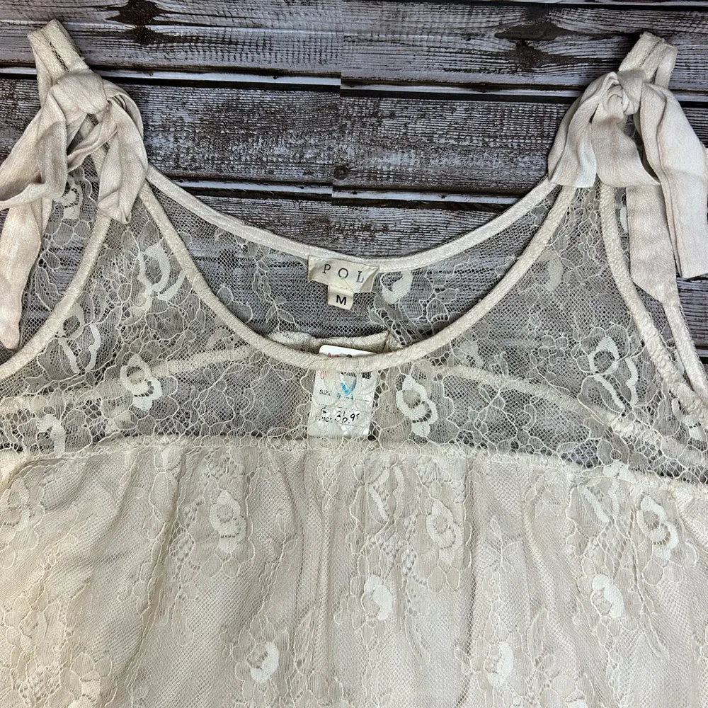 POL Lace Overlay Tank Top - Cream - Image 5