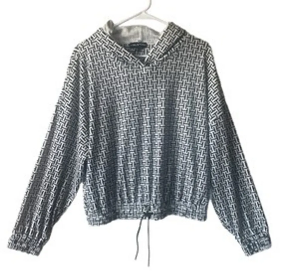 Women’s Halston Hoodie White Black H Logo Cozy Soft Casual Size M Size M - Image 1