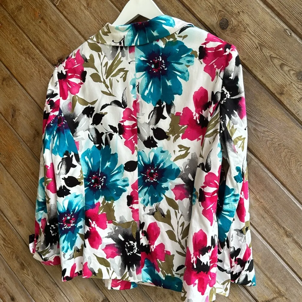 Gloria Vanderbilt watercolor pink black teal white floral jacket blazer size 22 - Image 7