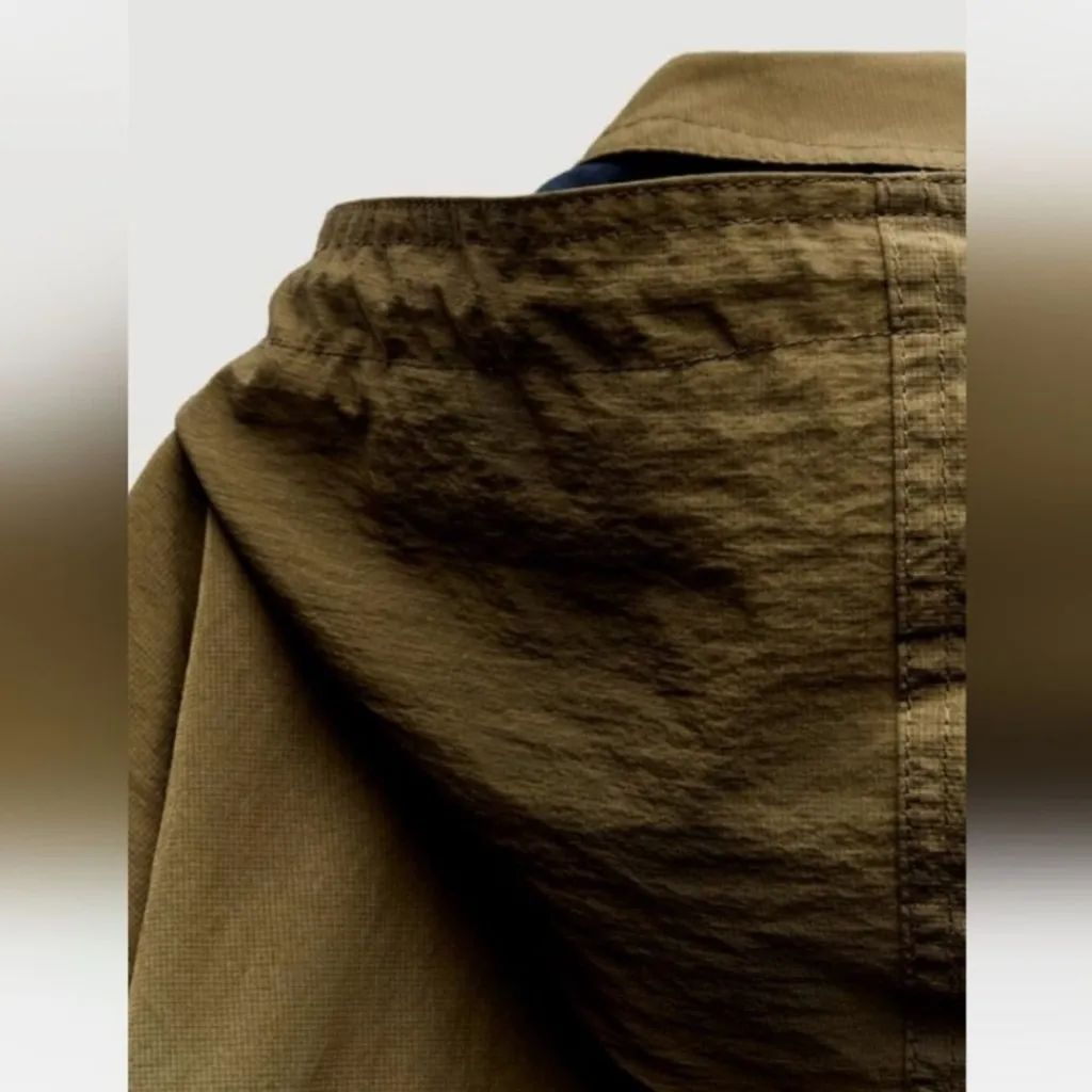 ZARA ZW Collection Oversized Water-Repellent Hooded Trench Coat Khaki Sz S NEW - Image 9