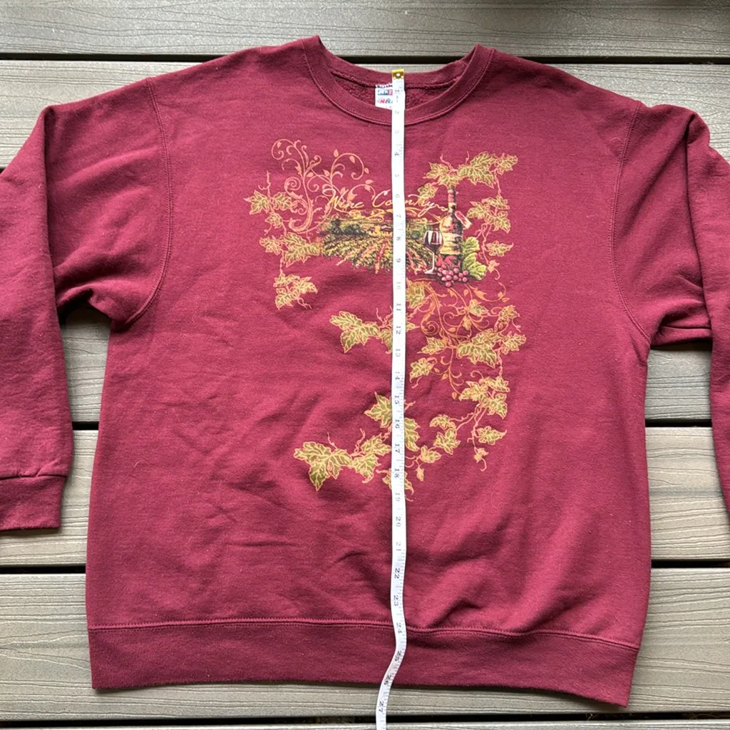 Vintage Jerzees Burgundy‎ Red Wine Country Vineyard Art Pullover Sweatshirt sz L - Image 5