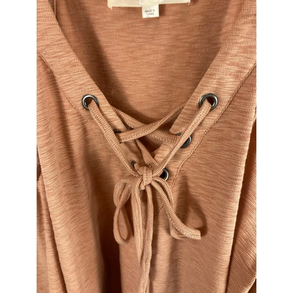 JOA Lace Up Cold Shoulder Sweatshirt Orange Size Large - Image 3