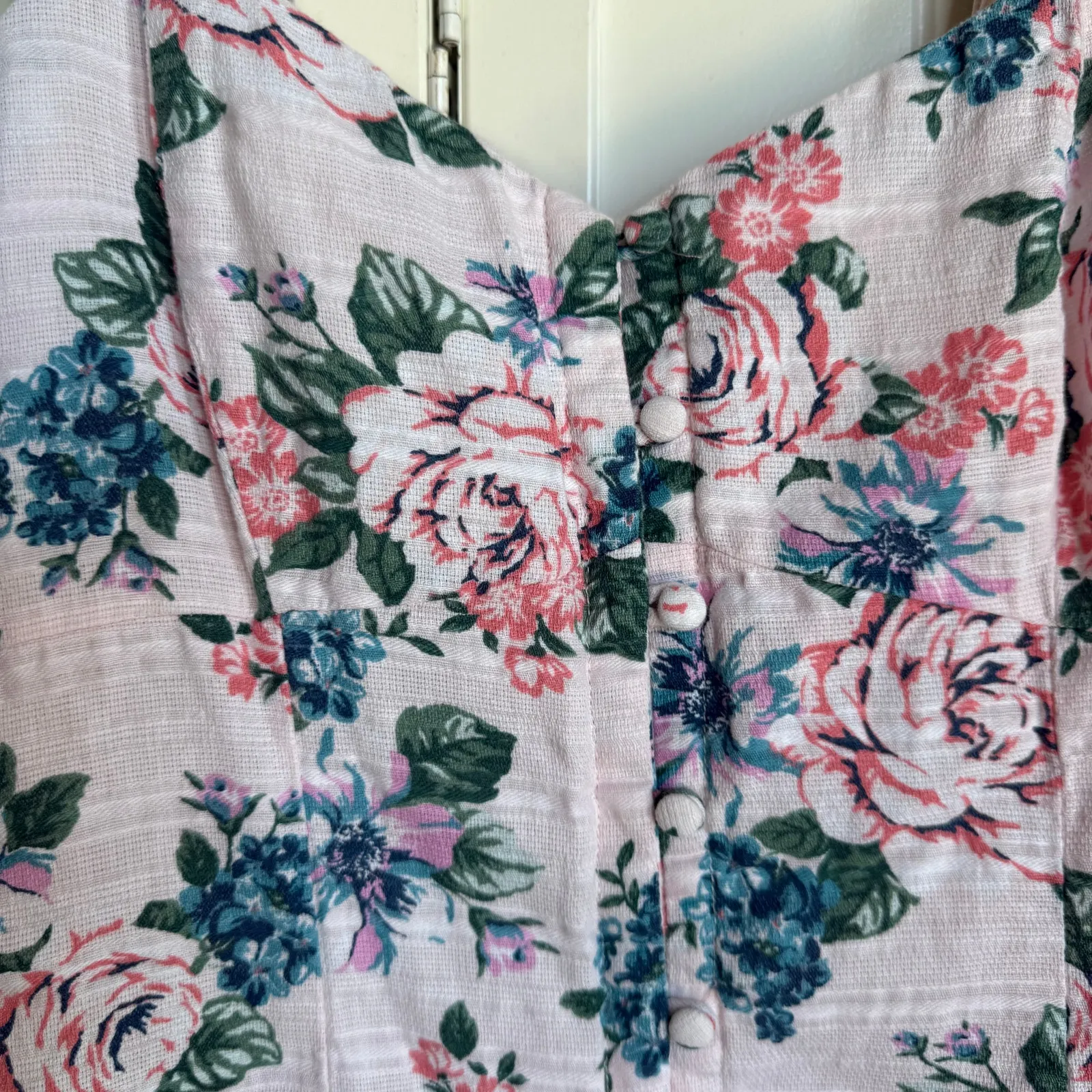 Forever 21 Pink Floral Button Up Dress Size Small‎ Roses Green Sundress Linen - Image 5