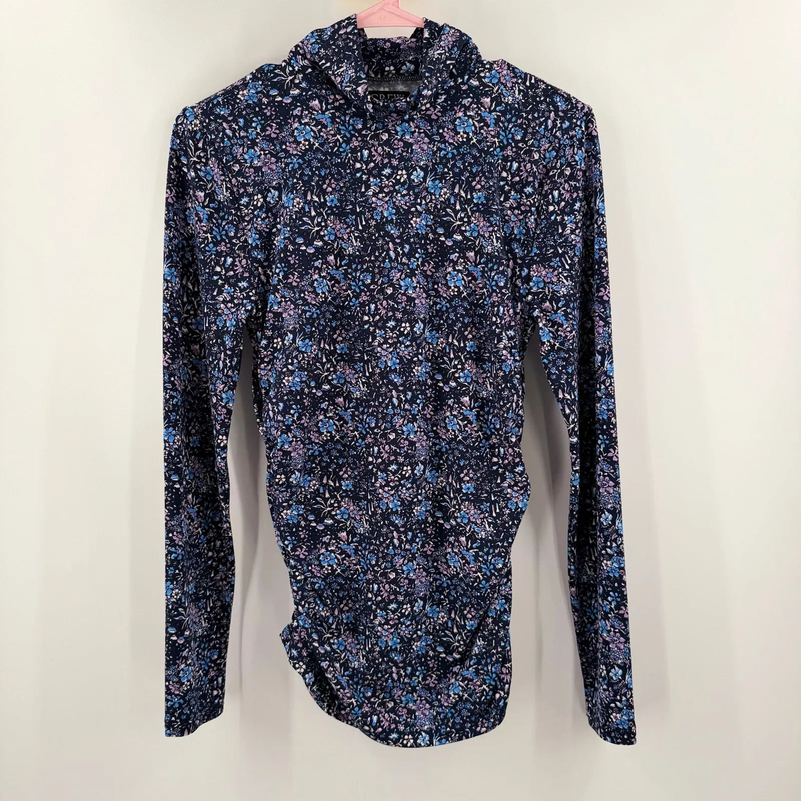 J. CREW Turtleneck Size Small Ruched Matte Jersey Coventry Floral Blue Cottage - Image 11