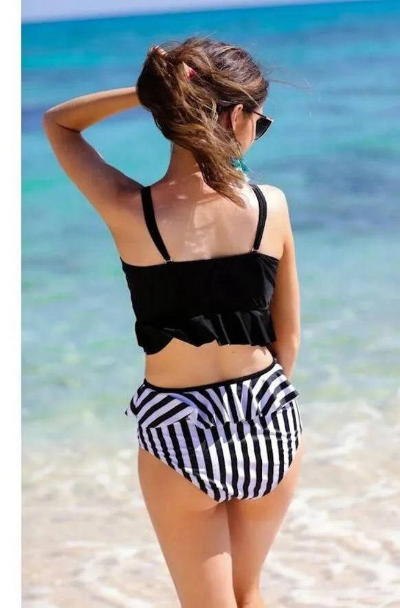 Jess Lea Striped High Waist Bikini Set Size 2X New With Tags Black - Image 8