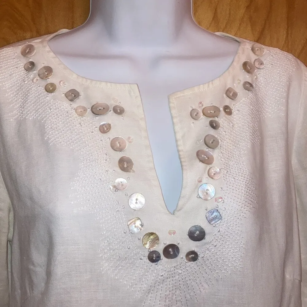 Cream Off White Carole Little Irish Linen Tunic Size 4 - Image 2