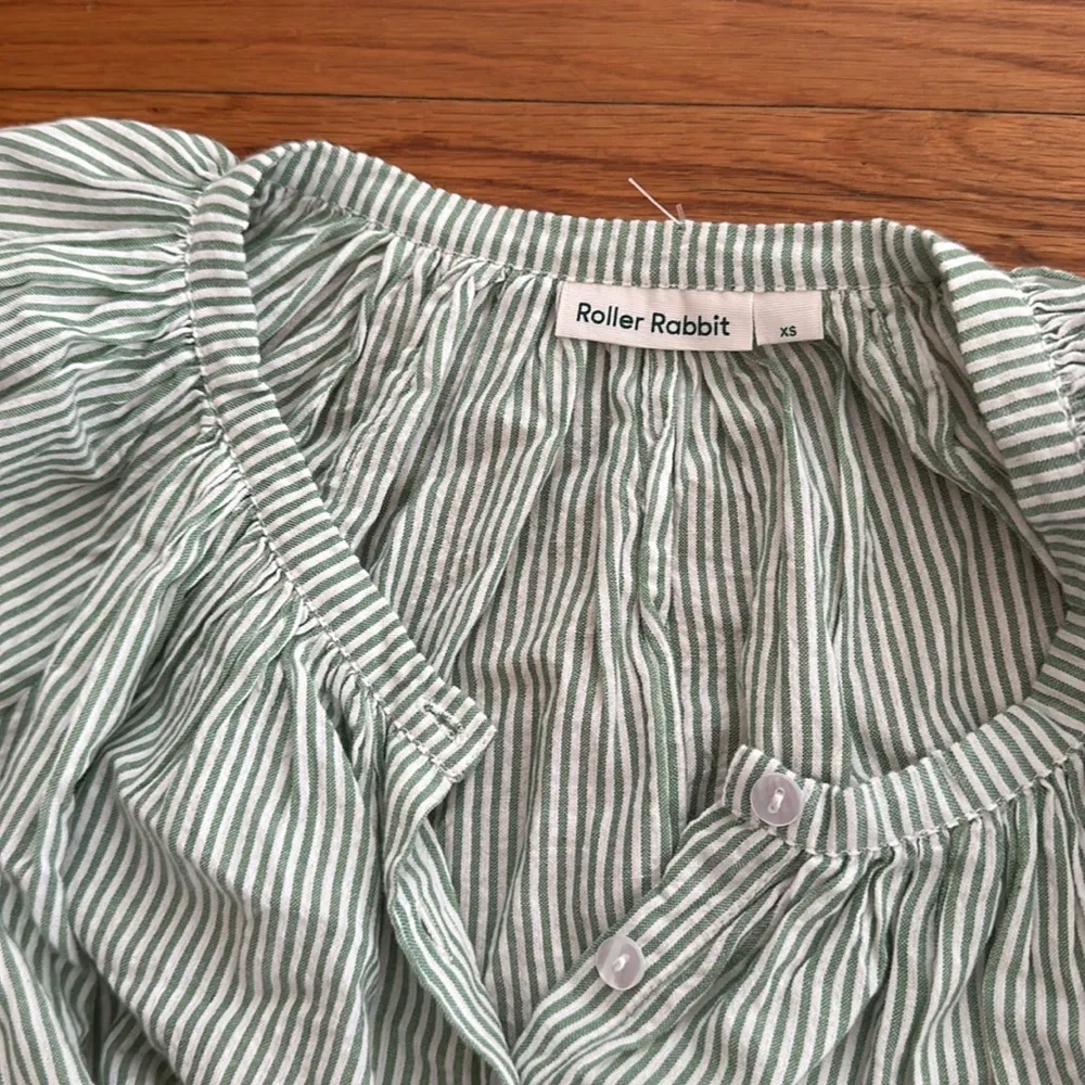 NWOT Roller Rabbit Murello Ada green stripe button down blouse cotton India - Image 2