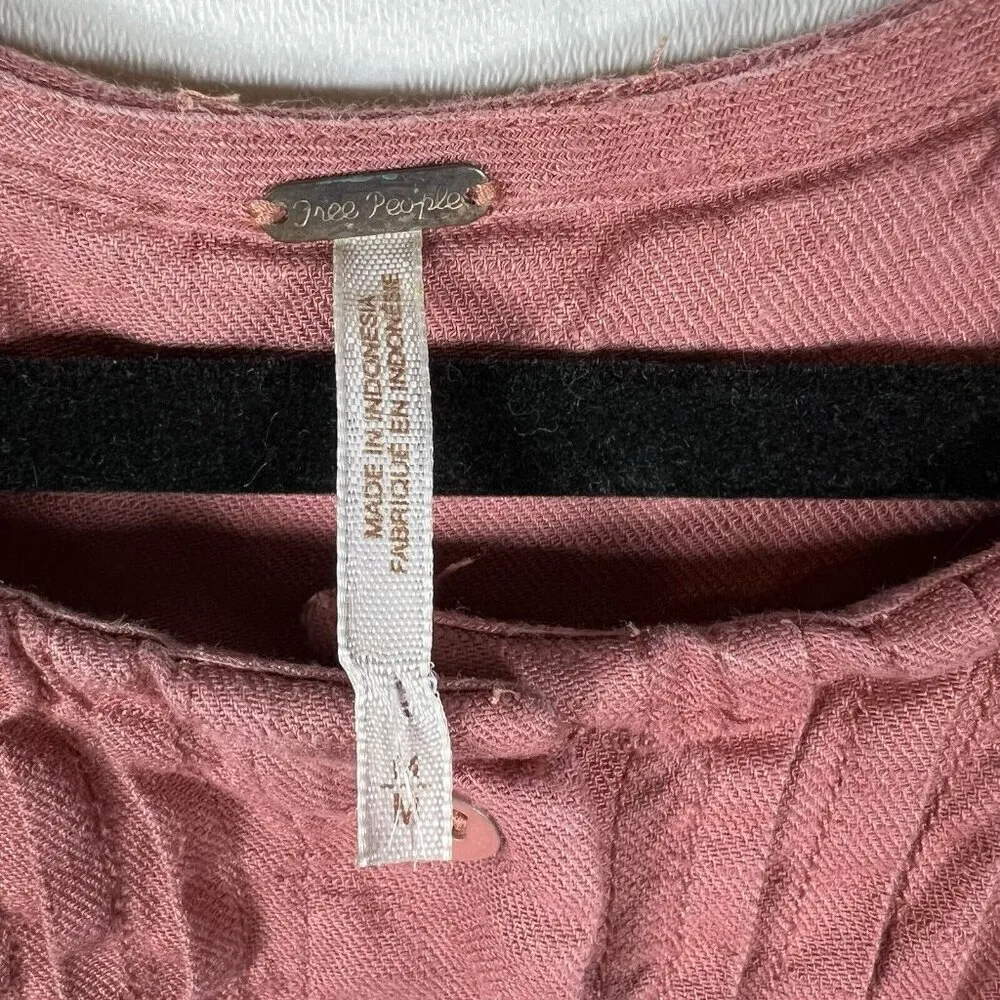 FREE‎ PEOPLE Moonshine Mini Dress Pink Linen Blend Hippie Boho Pockets Women’s M - Image 5