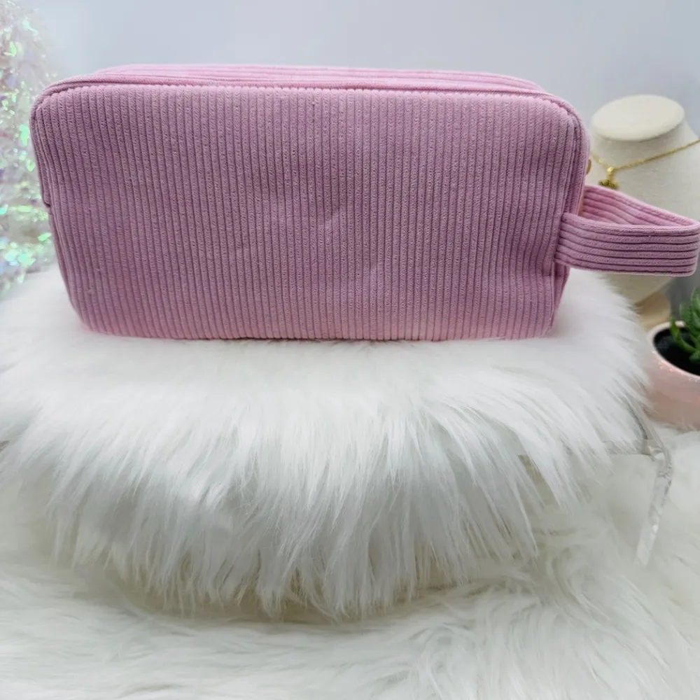 Pink Corduroy Cosmetic or Accessories Bag - Image 6