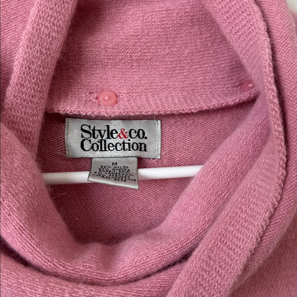 Vintage Angora Rabbit Hair Lambswool Blend Pink Sweater with NecK Scarf Size: M Size M - Image 5