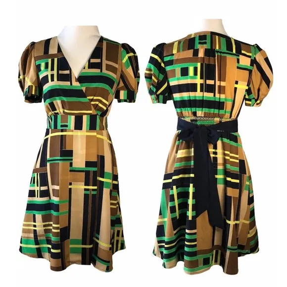 The Webster Miami at Target V-neck Midi Retro Geometric Print Dress Women's Sm - Image 2