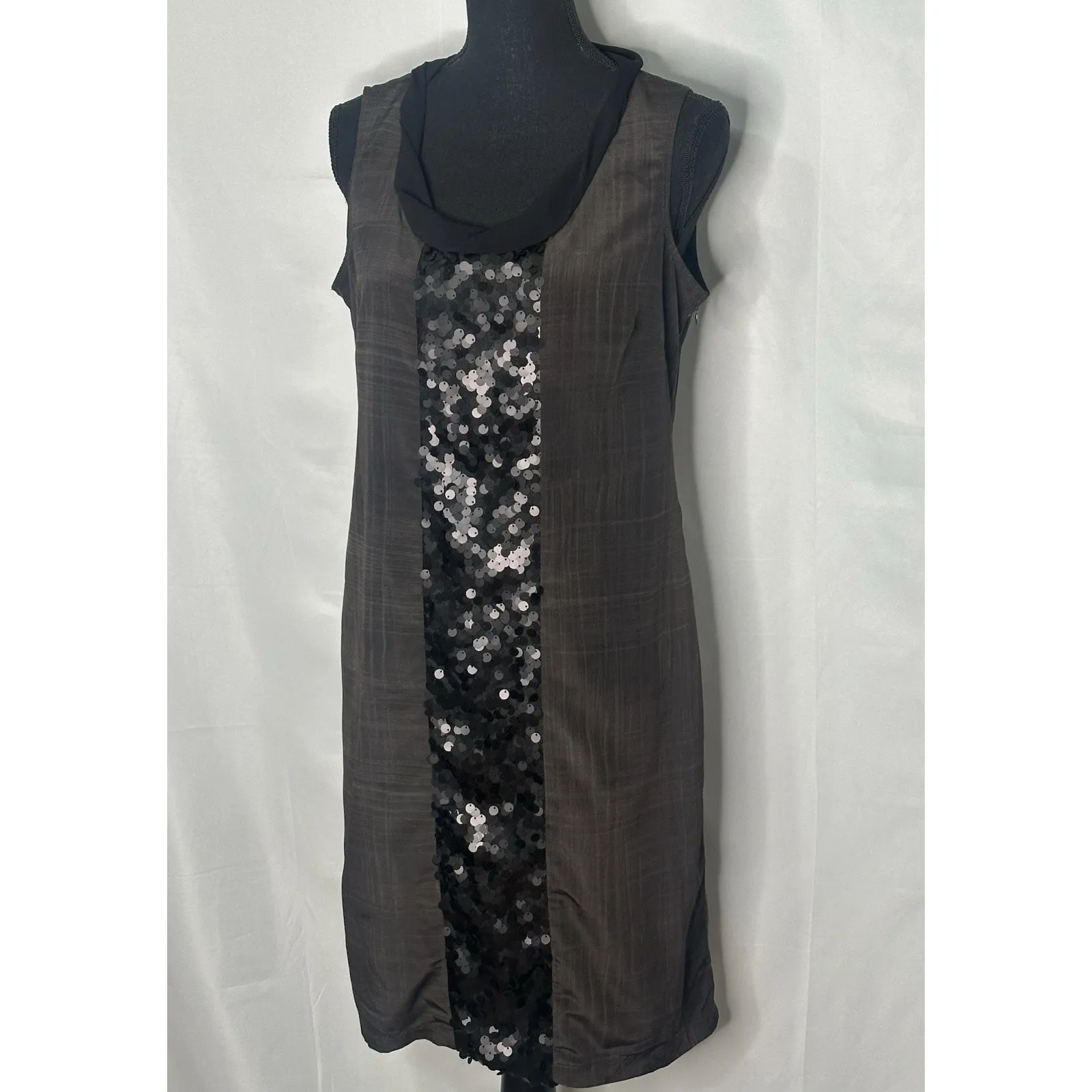 Simply Vera Vera Wang Women's Brown Sleeveless Shift Dress Size 10 - Image 3