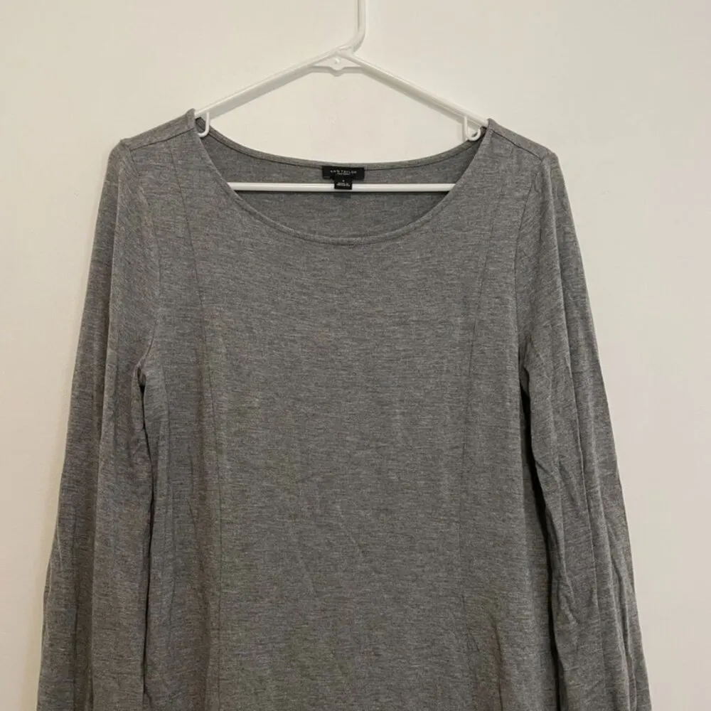 ANN TAYLOR Factory Heather Gray 3/4 Sleeve Puff Sleeve Balloon Sleeve Blouse Top - Image 2