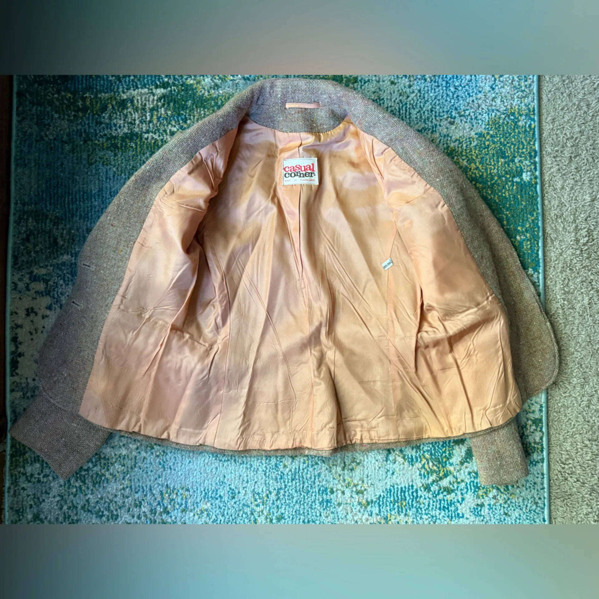 Vintage 60/70s Casual Corner tweed skirt blazer suit set, size medium Orange - Image 8