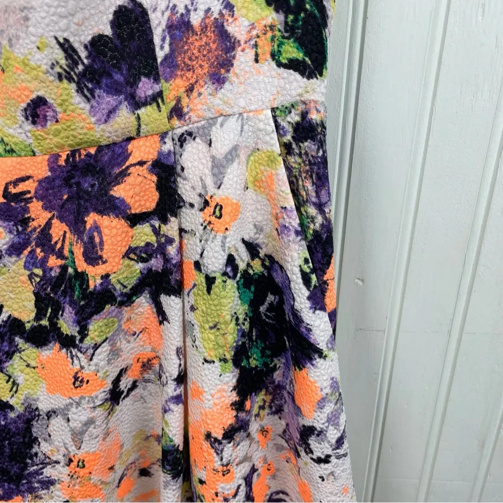Maeve Anthropologie Neon Floral Printed Fit and Flare Dress Pebble Texture 4P - Image 6