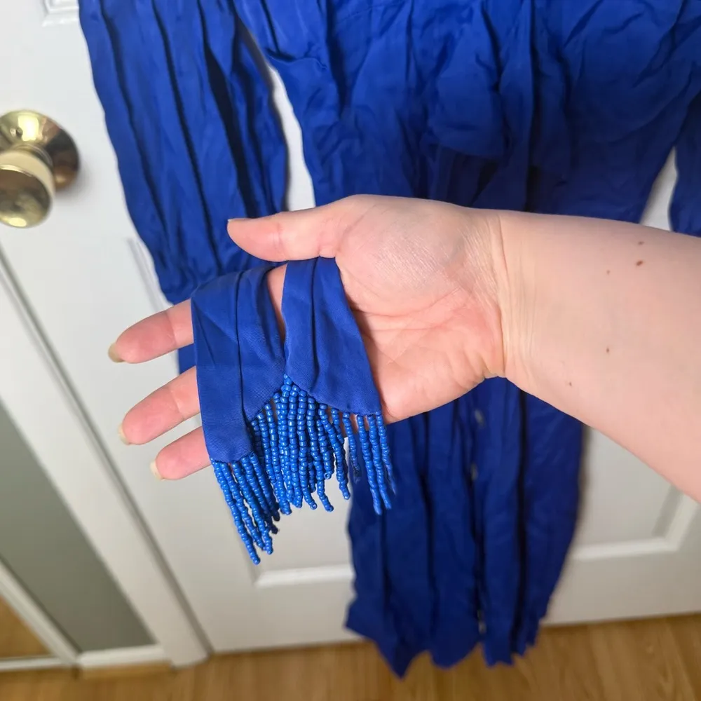 Farm Rio Long Sleeve Beaded Waist Belt Shirtdress Blue M - Image 5