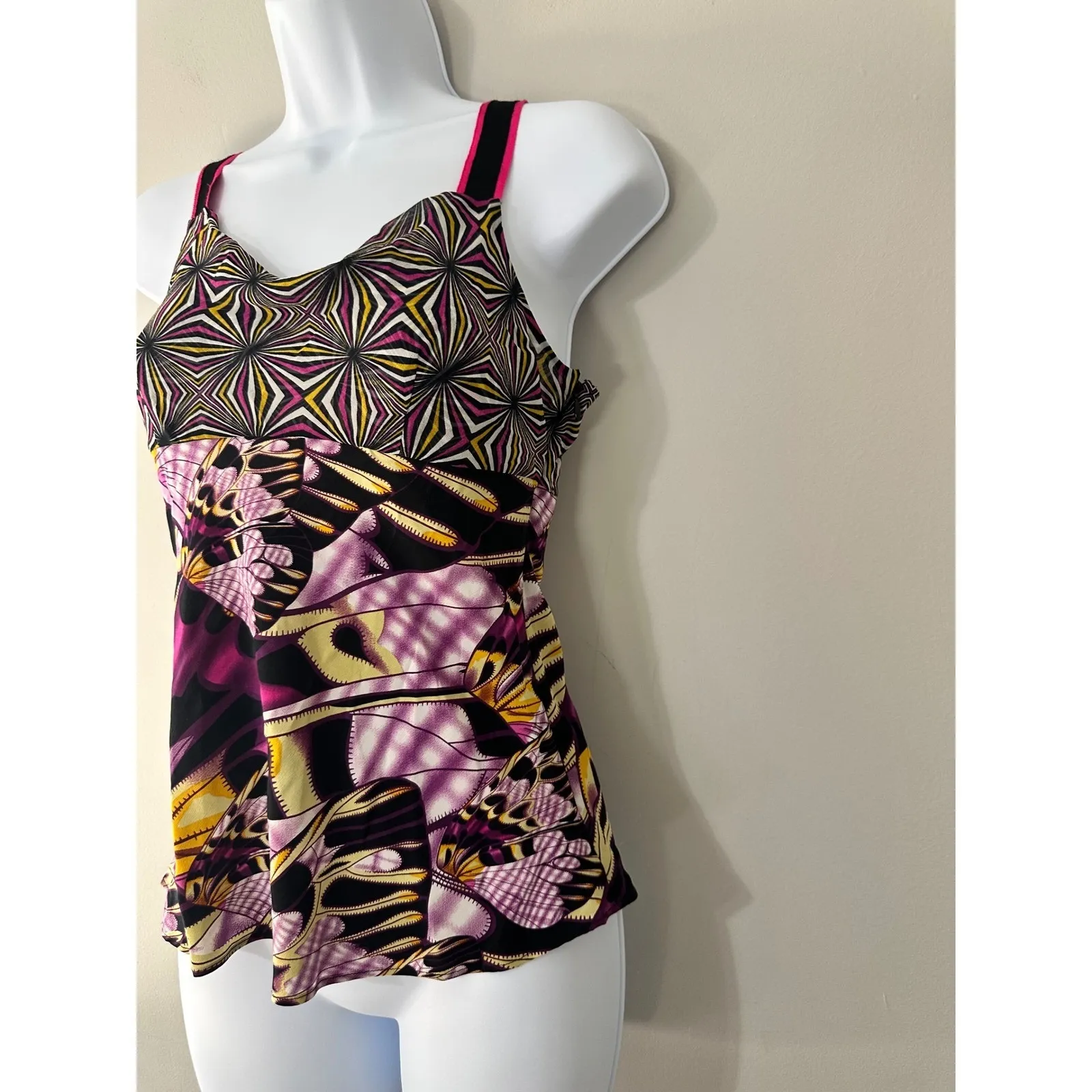 Matthew Williamson for H&M Silk Tank Top Abstract Butterfly‎ Print Pink Size 2 - Image 2