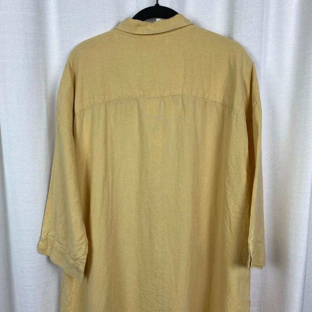 J.Jill Butter Yellow Linen Patch Pocket Button Front Midi Shirt Dress Sz.L Size L - Image 10
