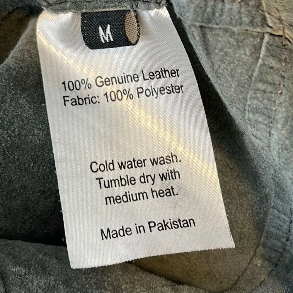 Jakett Etc Womens Leather Long Sleeve Lightweight Blazer Jacket Green Gray Mediu Size M - Image 7