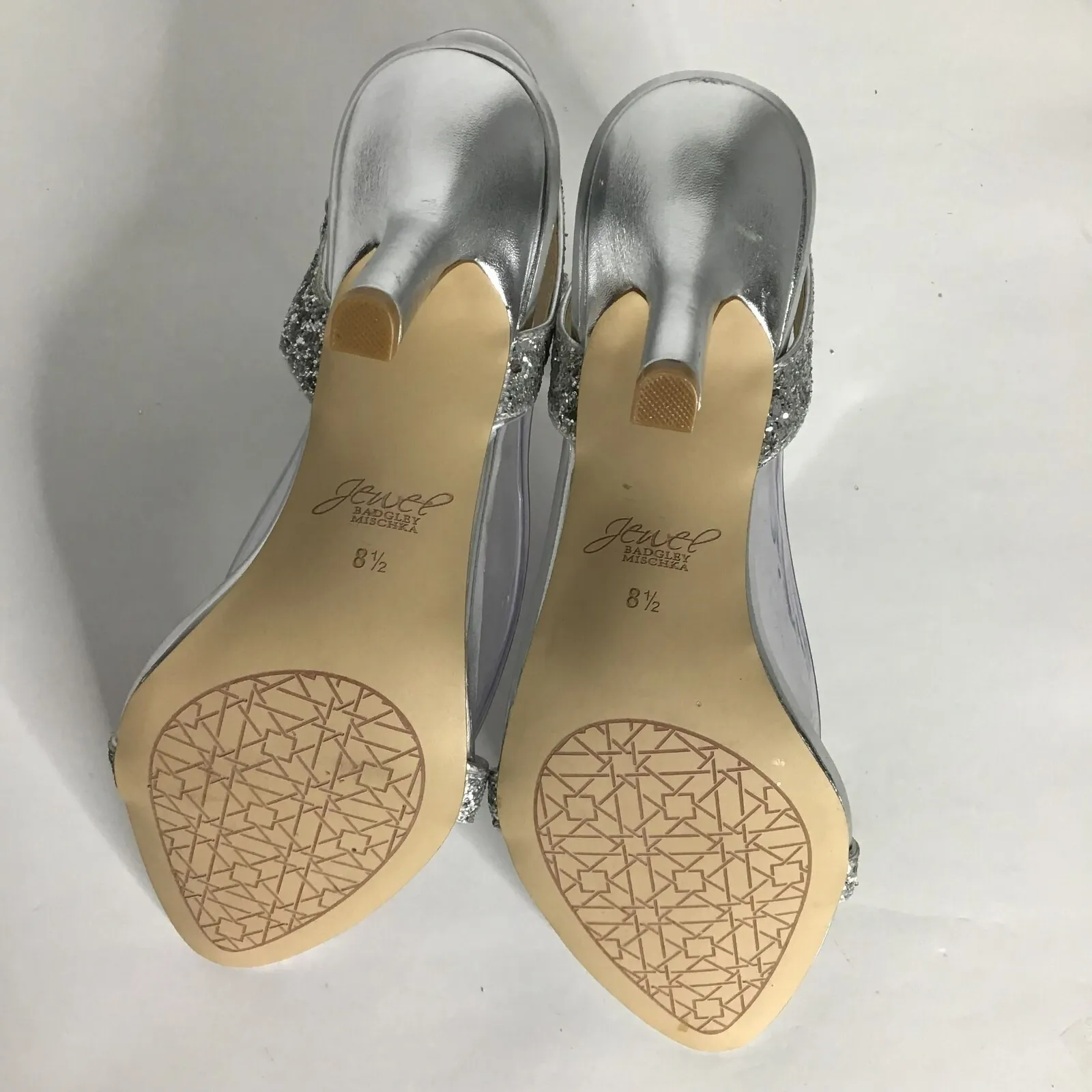 Jewel Bagley Mischka Womens Silver Sling Back‎ Stiletto Sexy Sandal Size 8.5 - Image 7