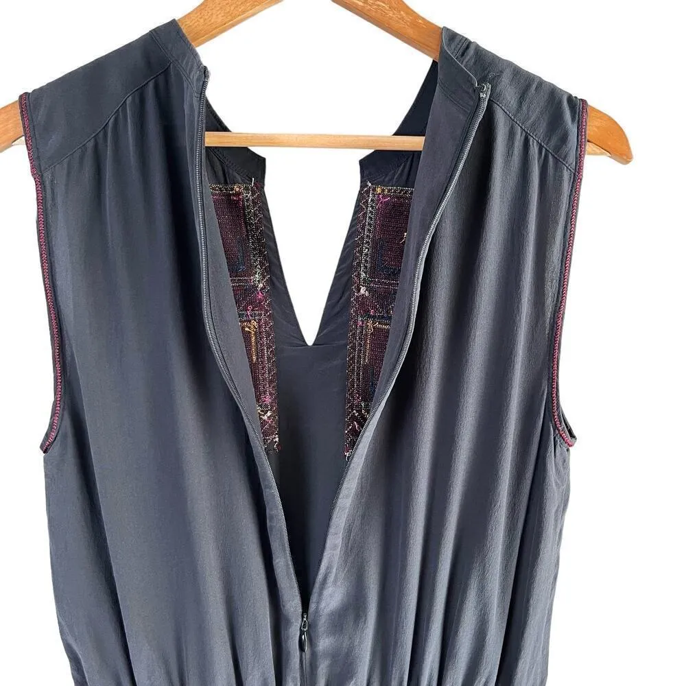 Madewell Embroidered Silk Folkway‎ Jumpsuit in Black Sleeveless Crop Leg, Size 2 - Image 12