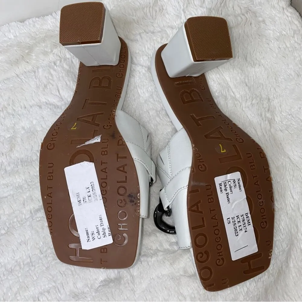 Chocolat Blu Demi Loafer Look Slide Block Heel White Light Academia Size 7 - Image 2