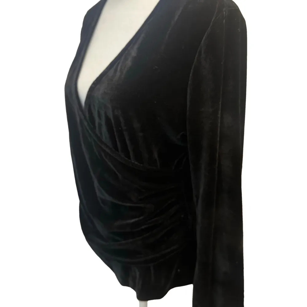 NWT Sexy Black Velvet Faux Wrap Blouse Med Whimsigoth Witchy Office Siren Corp - Image 2