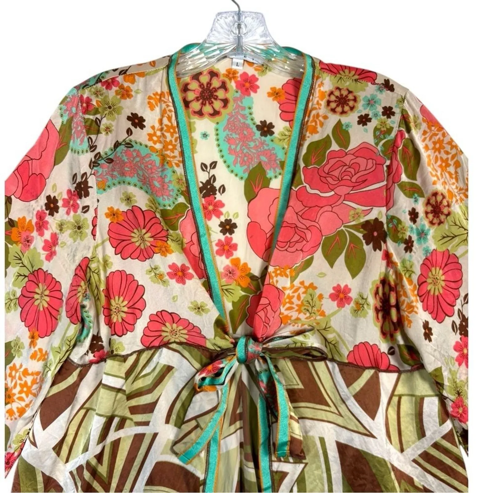 Cabi 100% Silk Kimono Wrap Top with Tie Multimedia Y2k Sz Large - Image 11