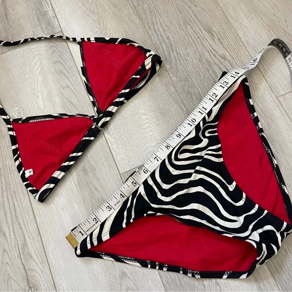Y2K Bikini Swimsuit animal zebra print halter womens Black White size 8 - Image 3