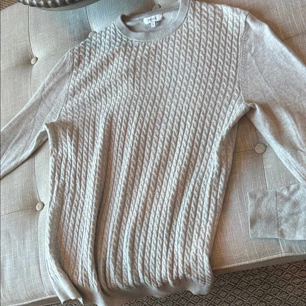Reiss Cable Knit Grey Wool Cashmere Blend Oversized Sweater Size Small - Image 5